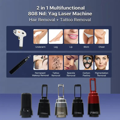 755 808 1064nm Triple Laser Hair Removal Machine 2 Handles Diodo Pico Tweede Yag Tattoo