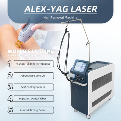 Verticale 755nm Alex Laser optische vezel Haarverwijdering Lange puls Nd Yag Laser Haarverwijdering 1064nm